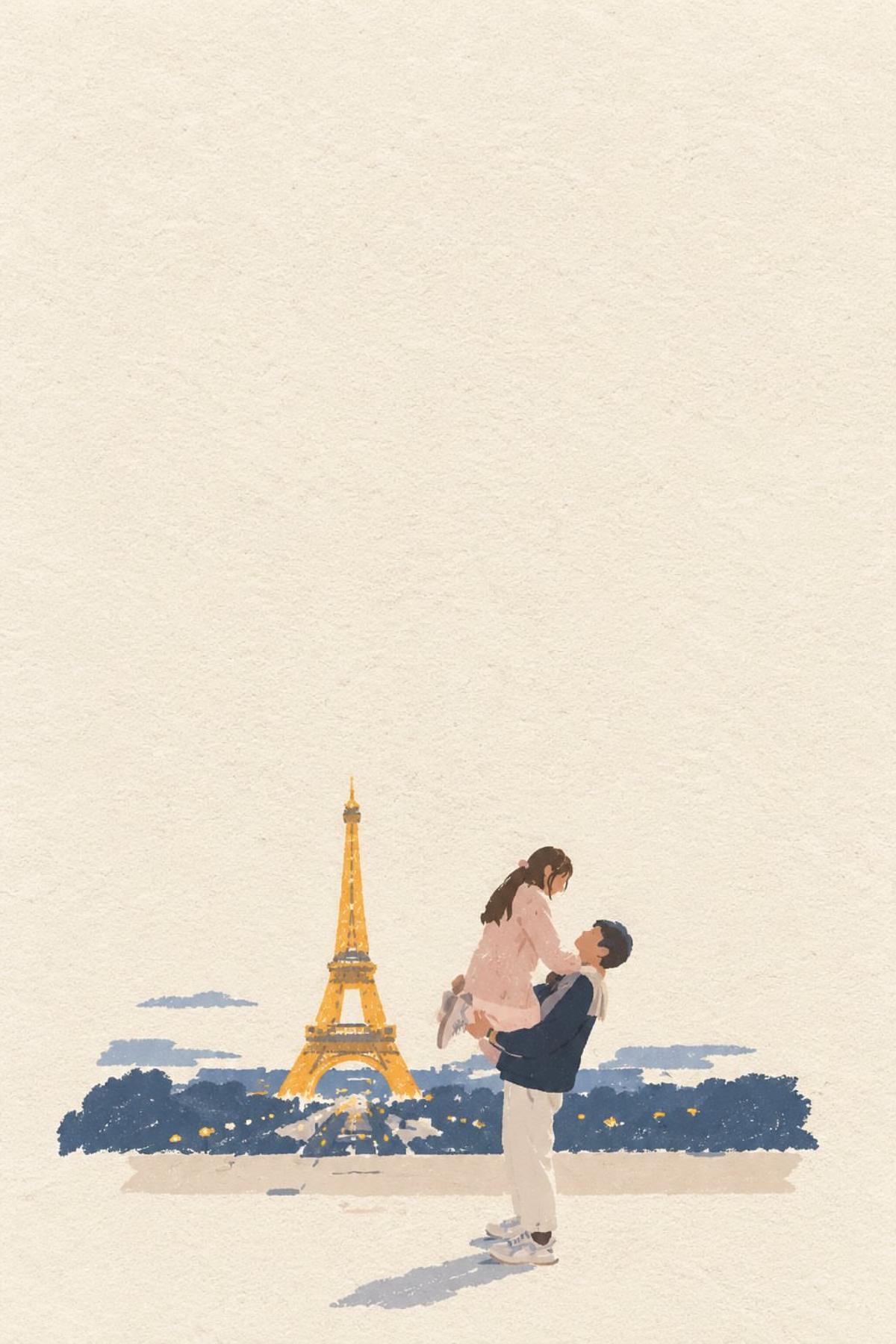 Minimalist watercolor travel portrait with generous ivory space