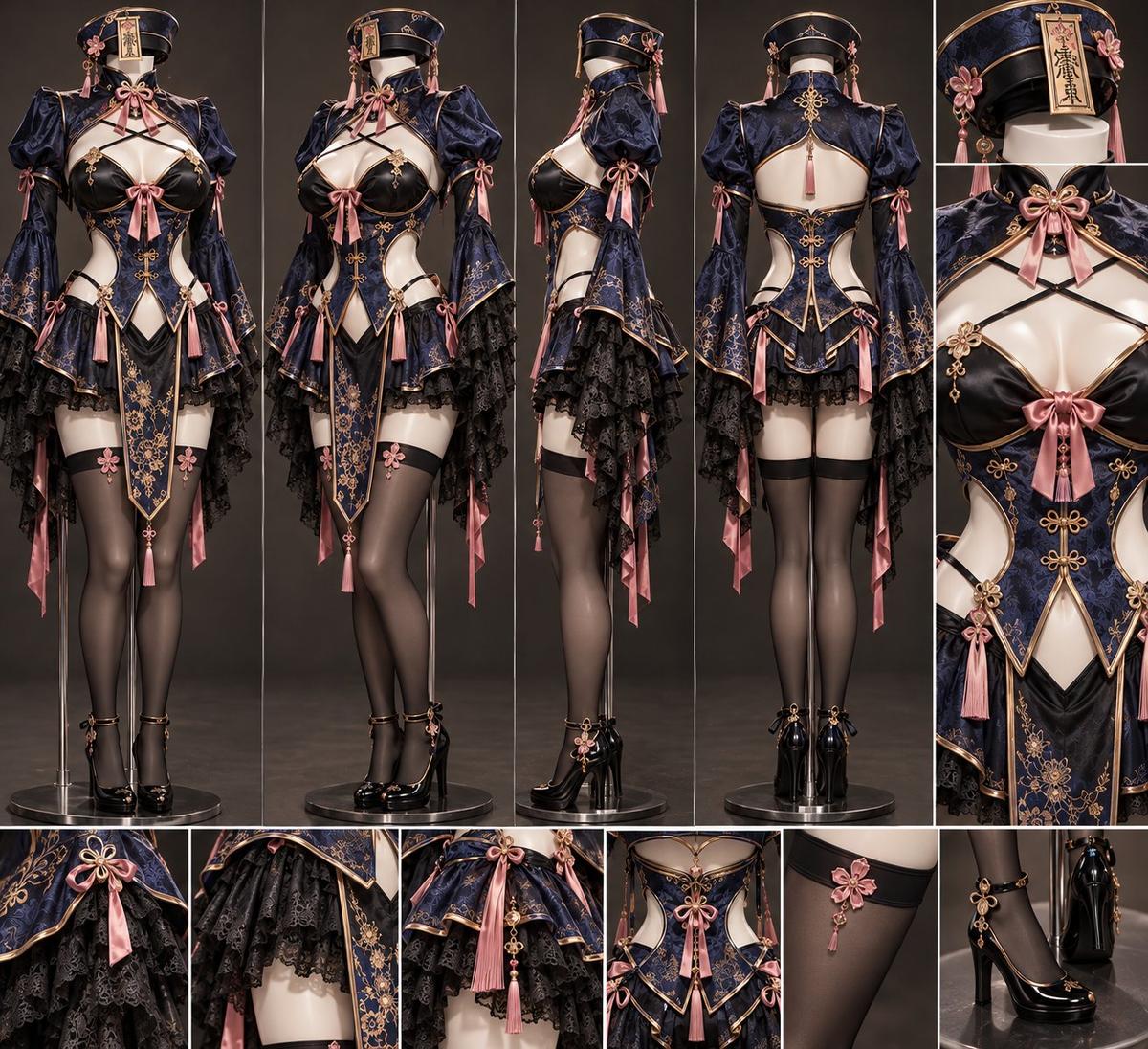 Navy and Gold Jiangshi Costume and Convention Cosplay