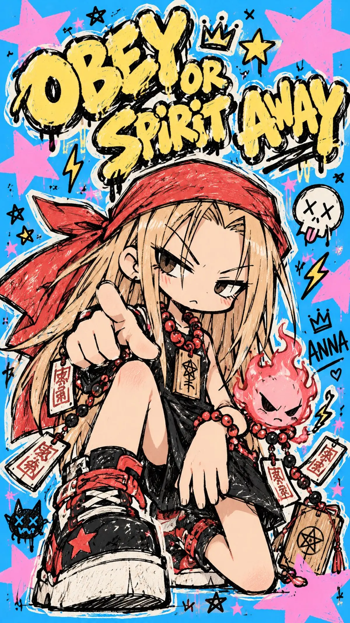 Y2K Cute Punk Character Graffiti Sticker Poster