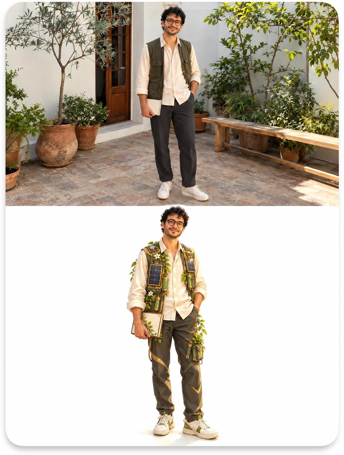 Solarpunk Before-and-After Character Transformation