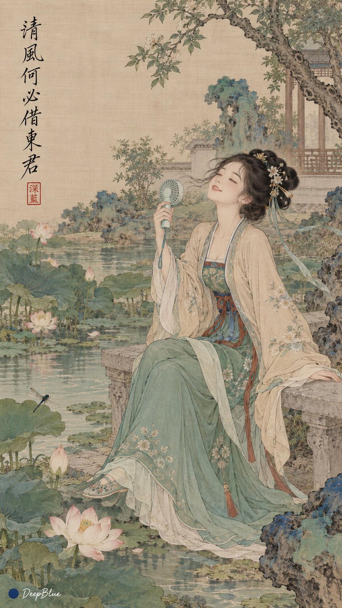 Song-Dynasty Hanfu Women with Playful Modern Contrasts