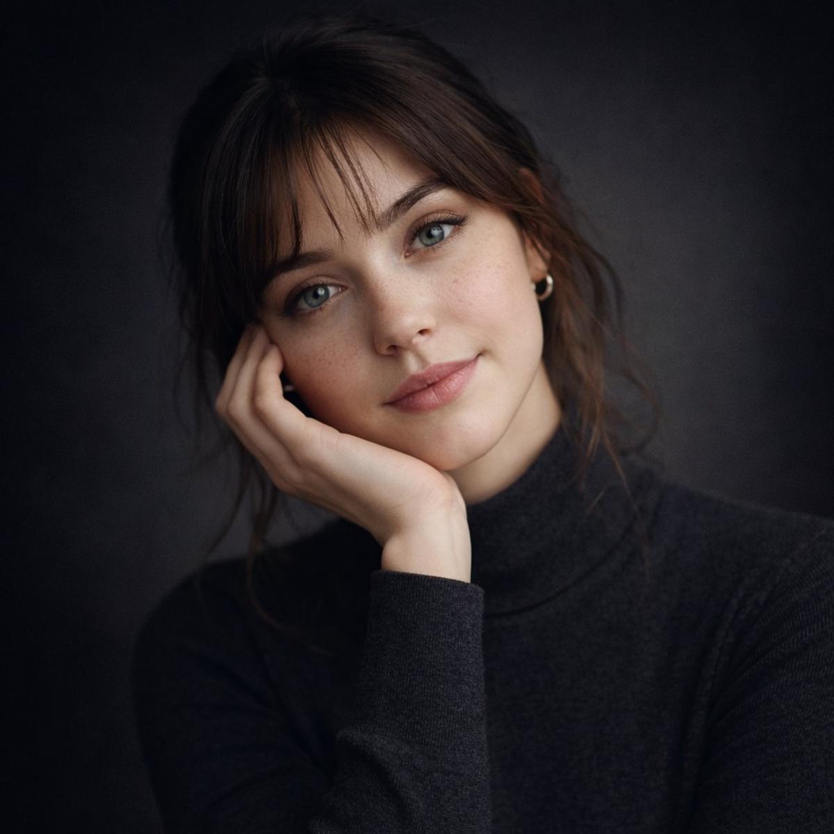 Ultra-realistic studio portrait of a young woman, front-faci