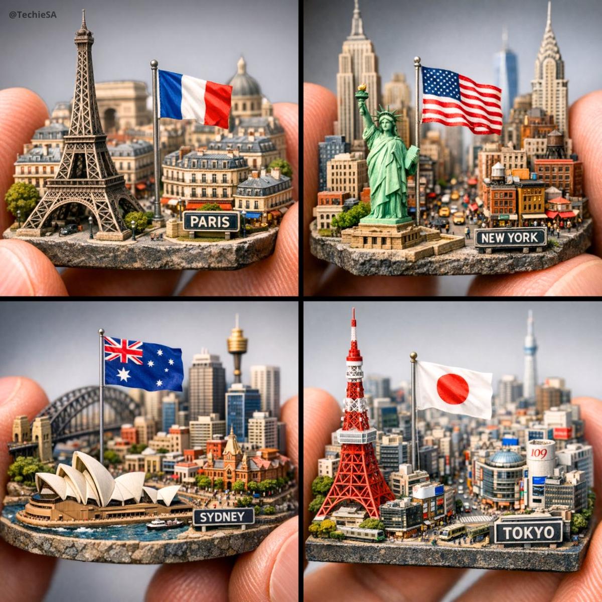 Extreme close-up macro of miniature city diorama [CITY, COUN