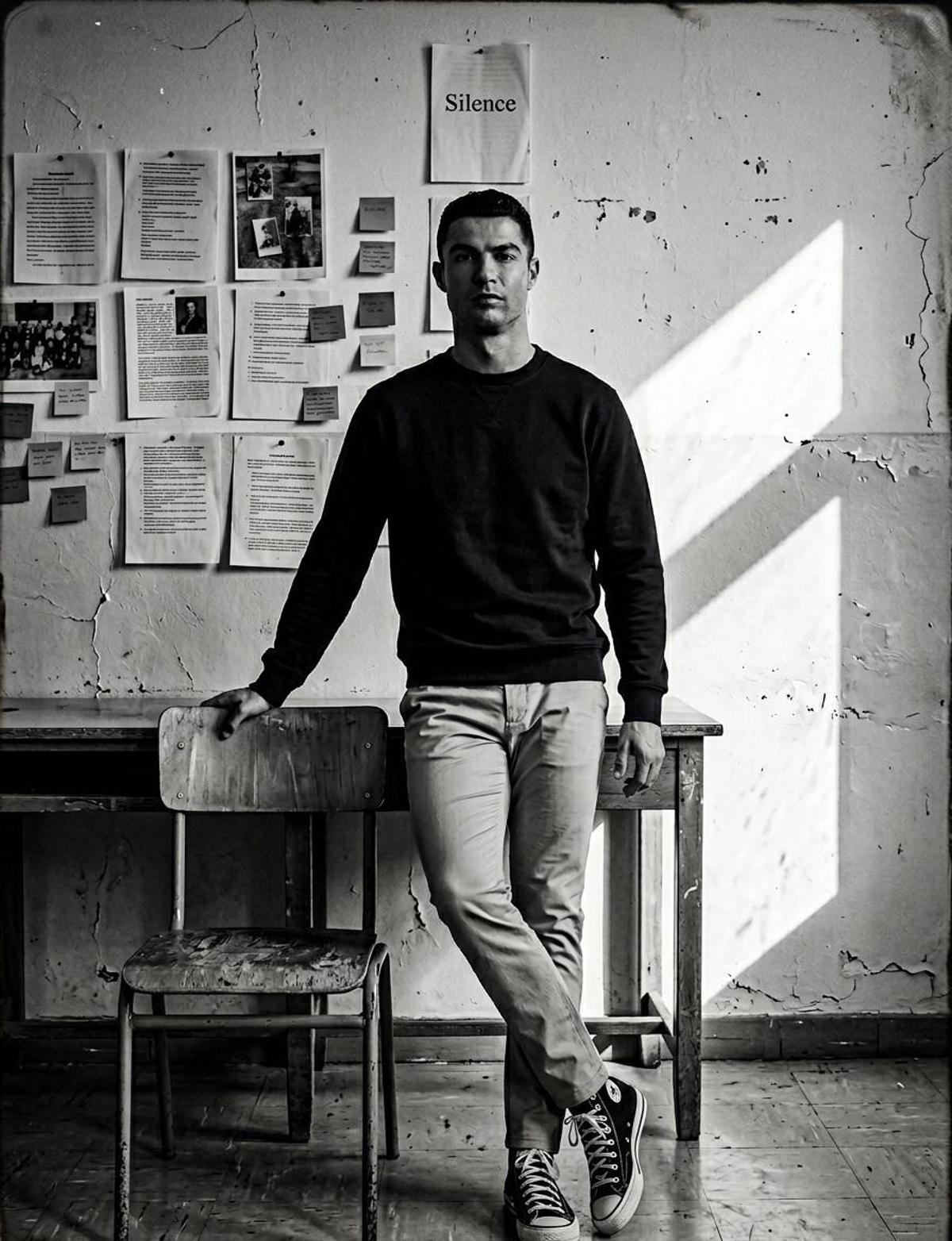 Create a high-contrast black and white portrait in a quiet c