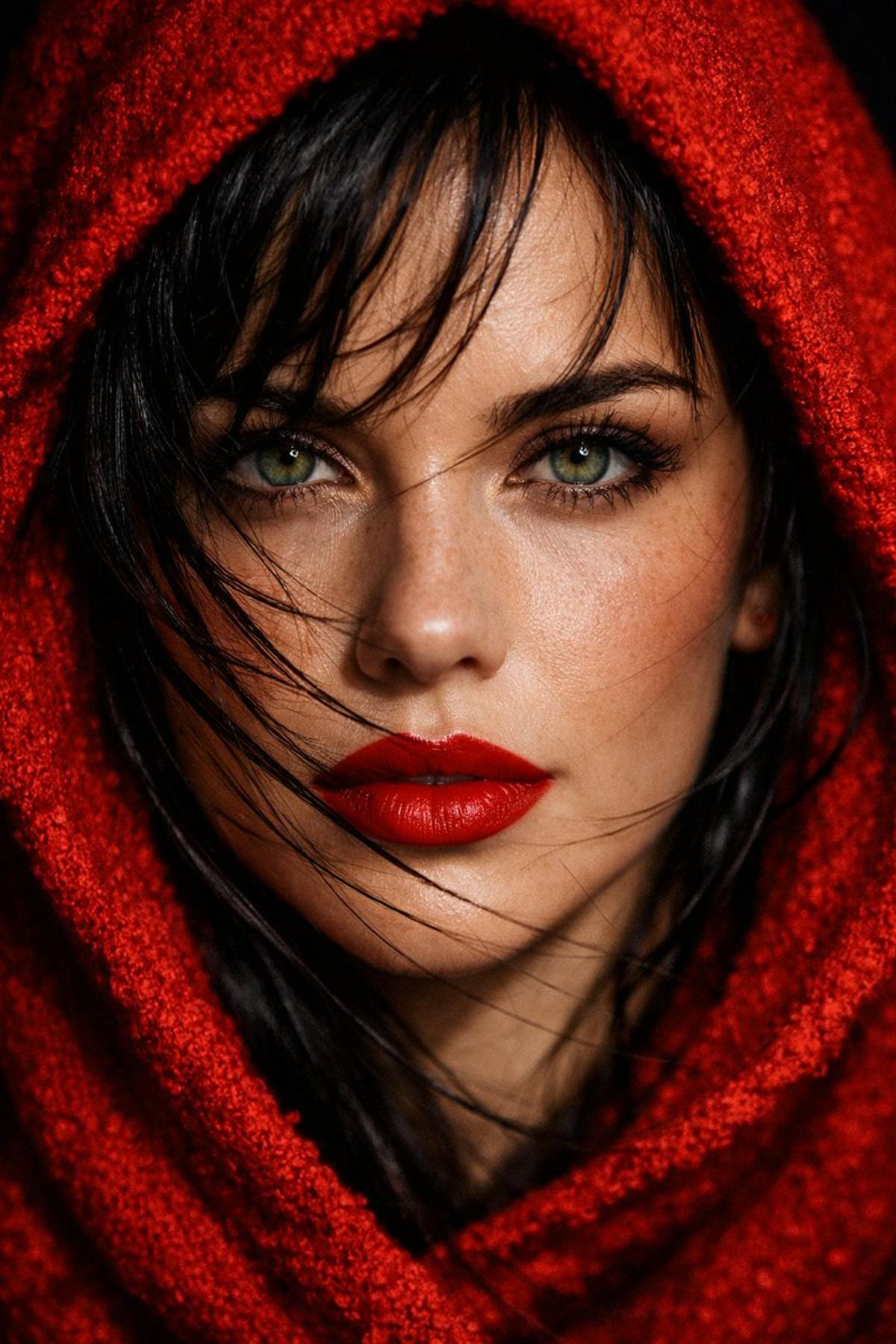 Extreme close-up portrait of a woman with piercing green eye