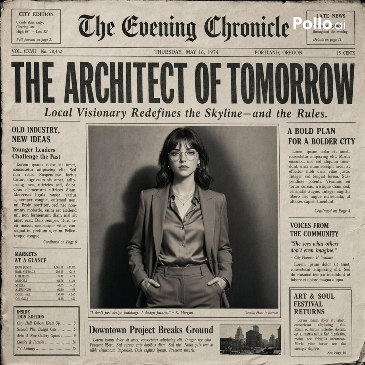 Create the most realistic front page design of a vintage new