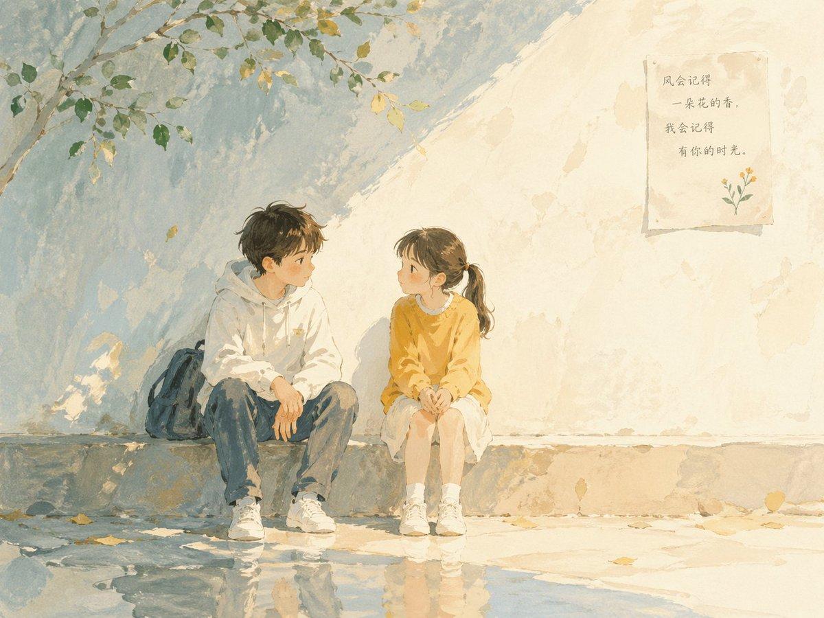 Soft poetic children's book illustration with watercolor and