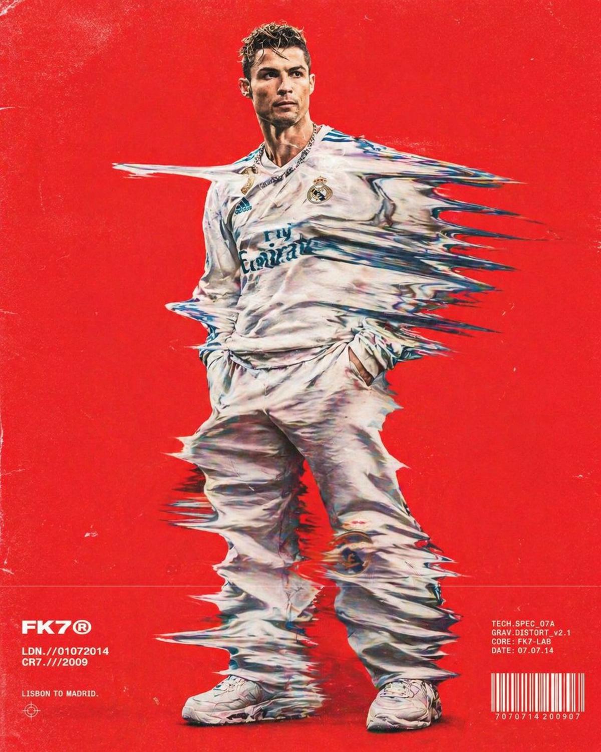 Hip-hop fashion model standing full-frame, clothing distorte
