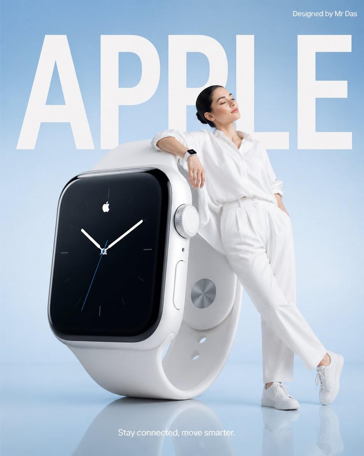 Minimalist commercial ad featuring oversized white smartwatc