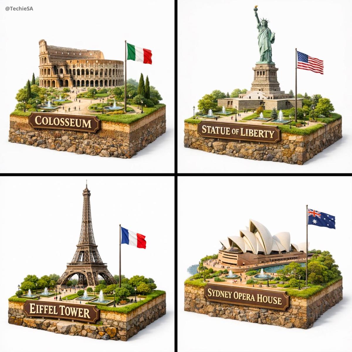 Create a hyper-realistic 3D diorama-style model of [LANDMARK