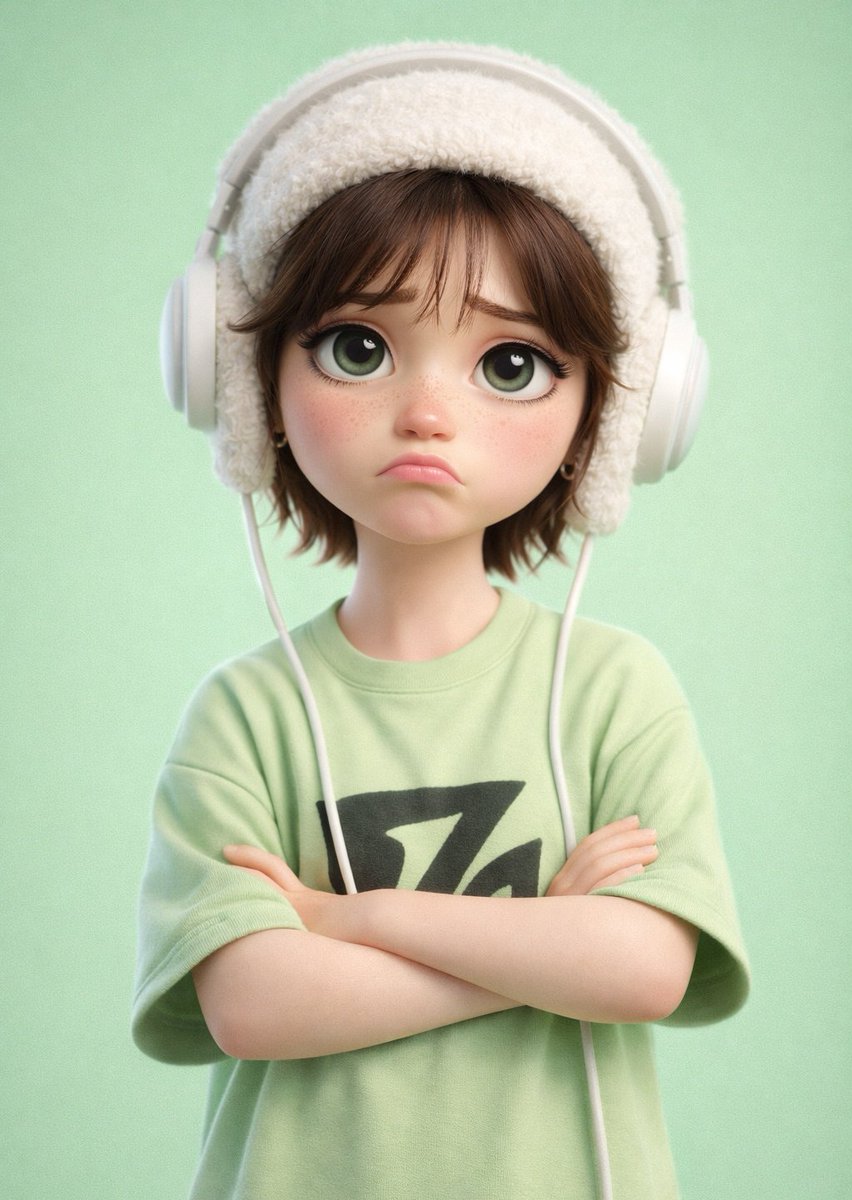 A stylized 3D cartoon character of a [PERSON] with big expre
