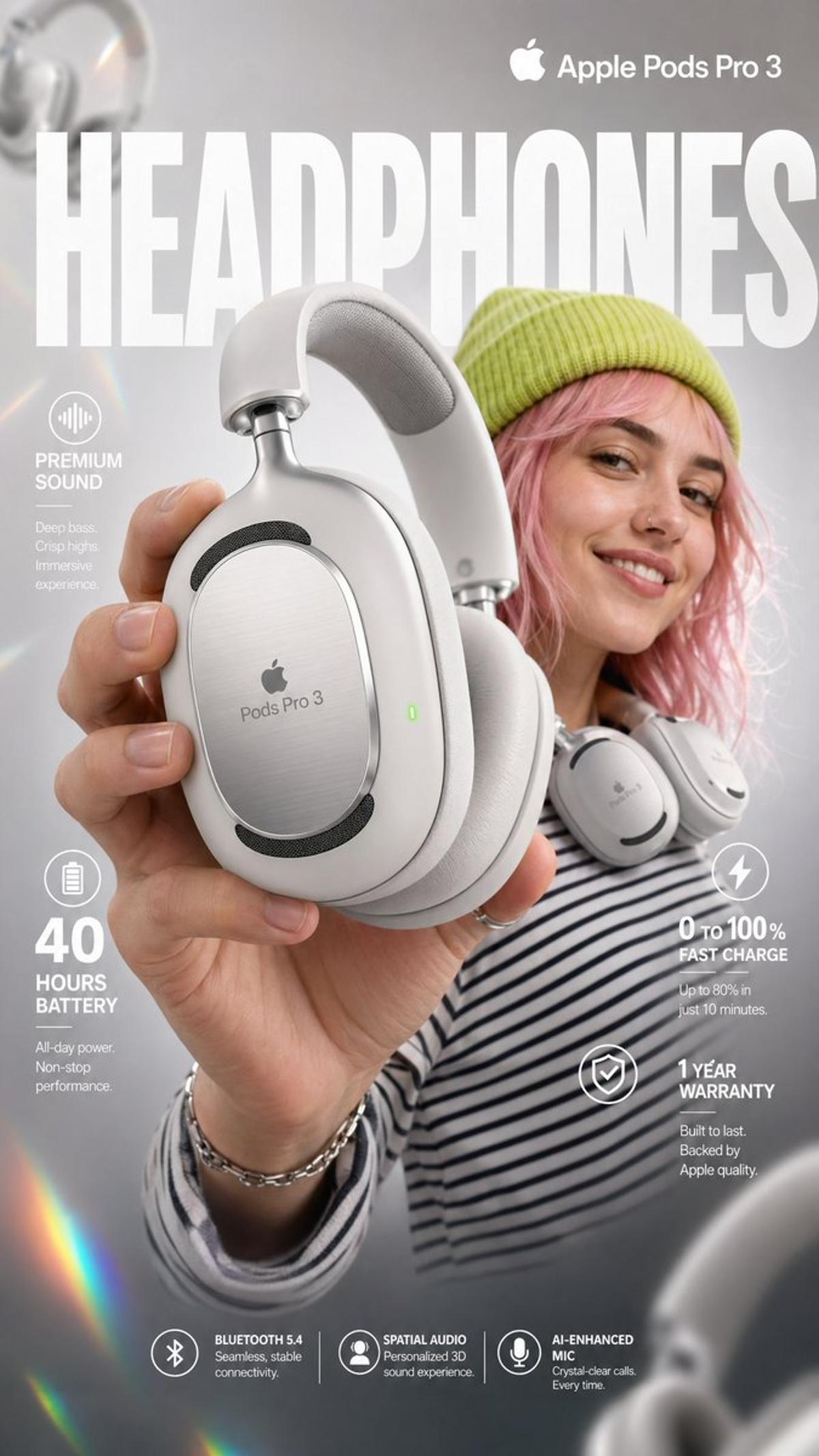 High-impact e-commerce infographic for "Apple Pods Pro 3"
p