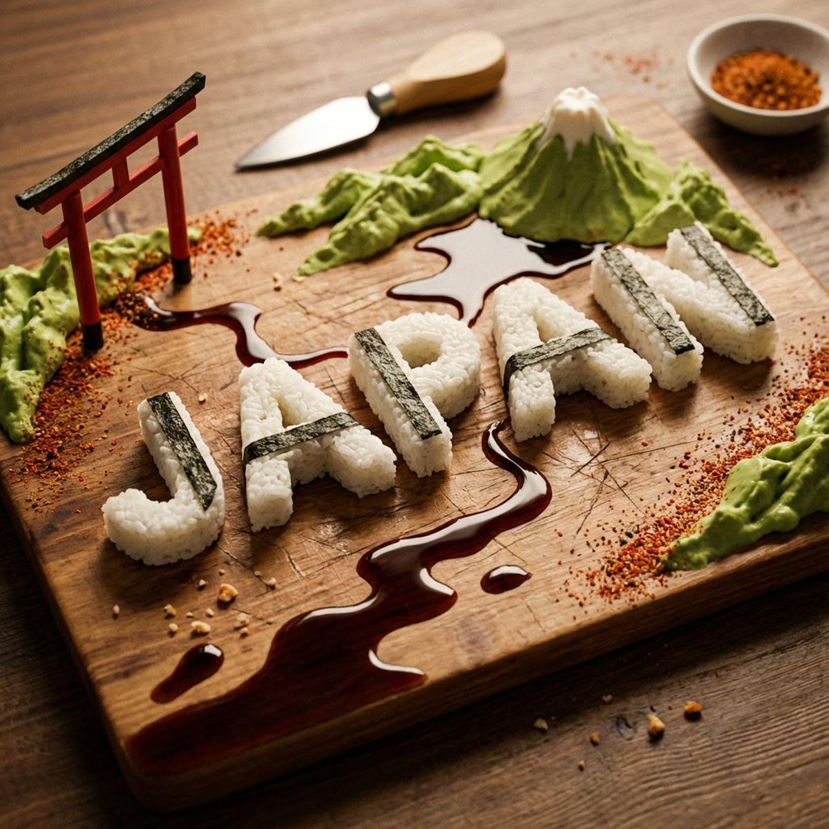 A charcuterie-style board presents JAPAN as an edible sculpt