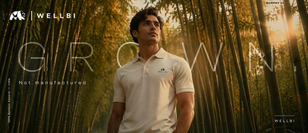 Cinematic product poster for WELLBI, India's premium bamboo 