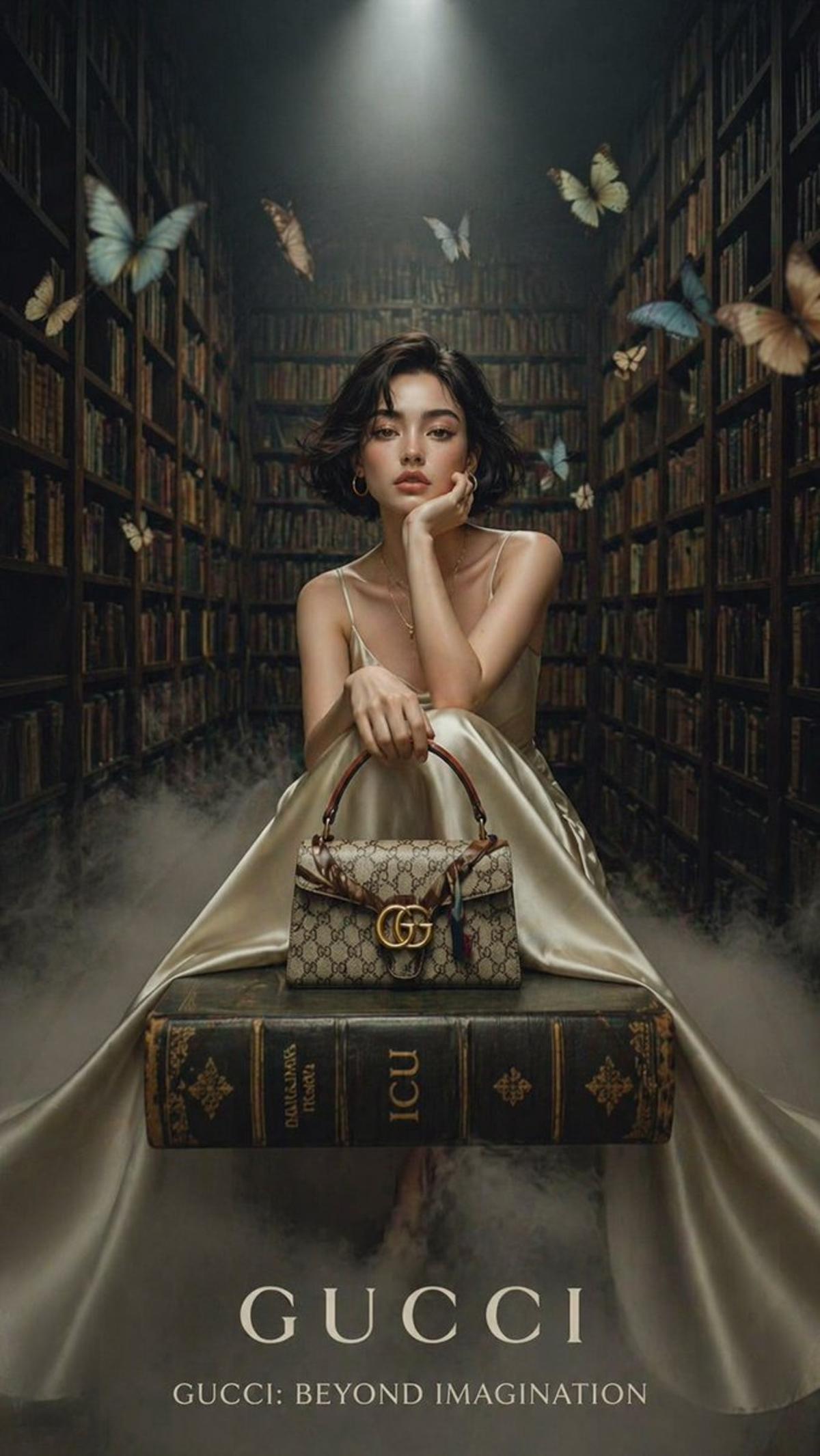 A cinematic luxury fashion editorial set inside a grand vint