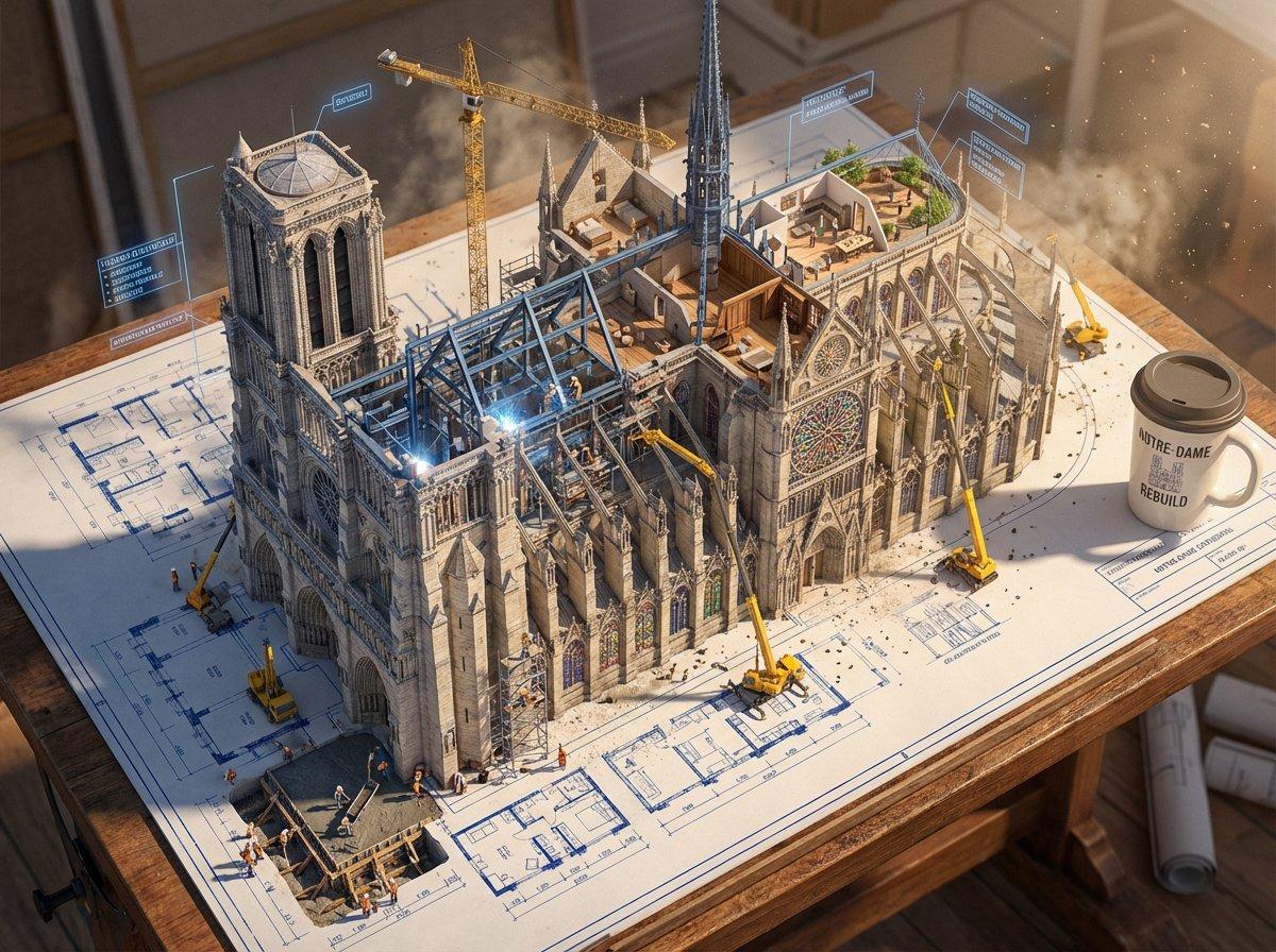 Epic 3D scene: a massive architectural blueprint of [BUILDIN