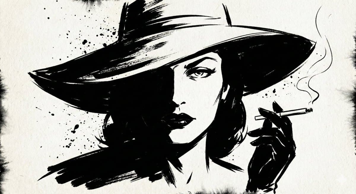 A high-contrast ink noir portrait of [SUBJECT], illustrated 