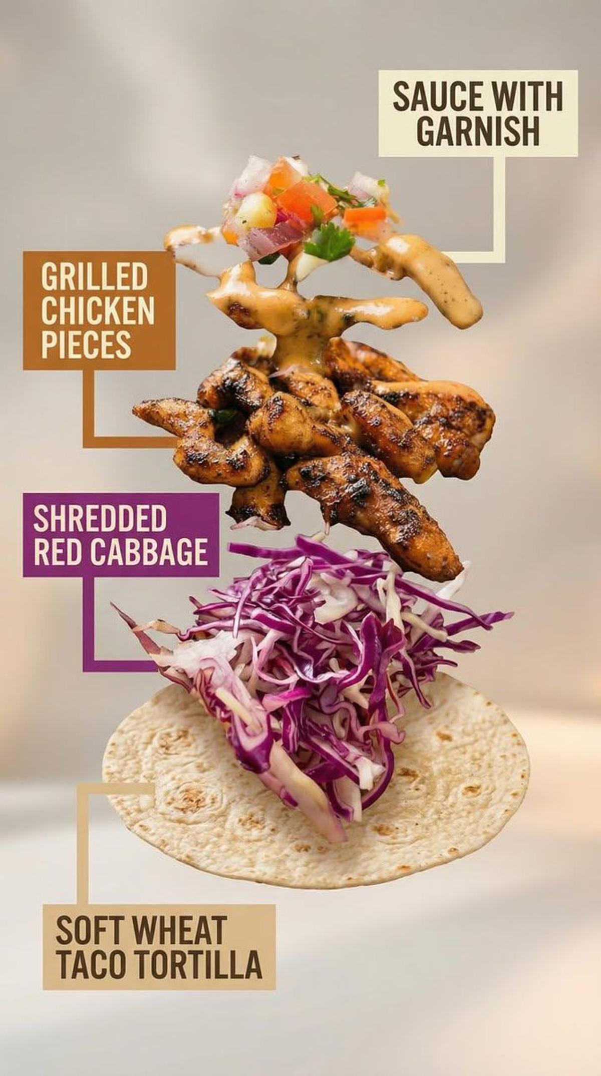 A high-end commercial food photograph of the same two tacos
