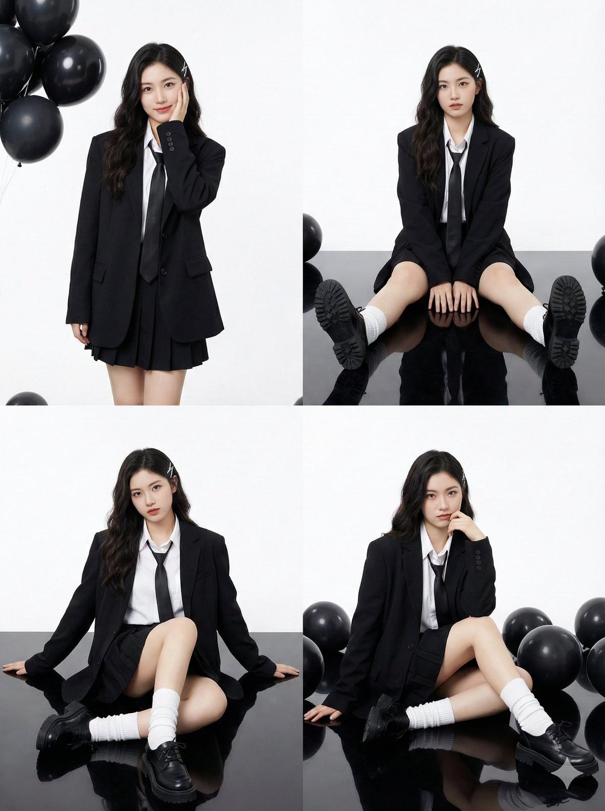 {
"Young Asian woman, pale porcelain skin, long dark wavy ha