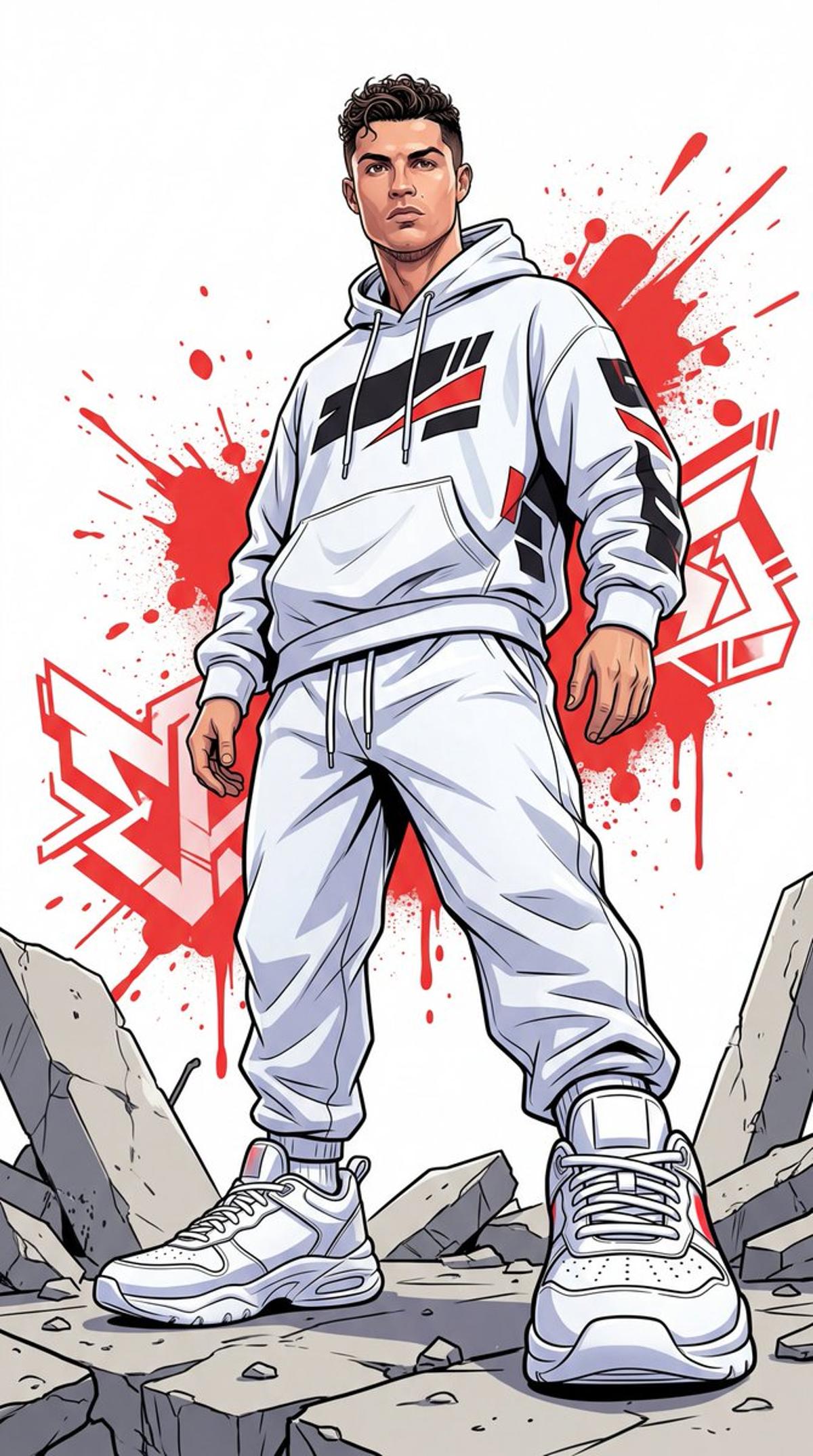 A dynamic full-body urban illustration of a man (use the exa