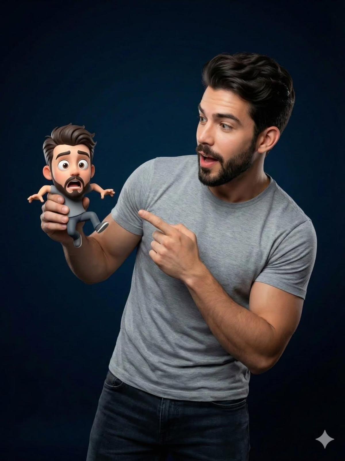{
"Objective": "Create a studio portrait blending a real h