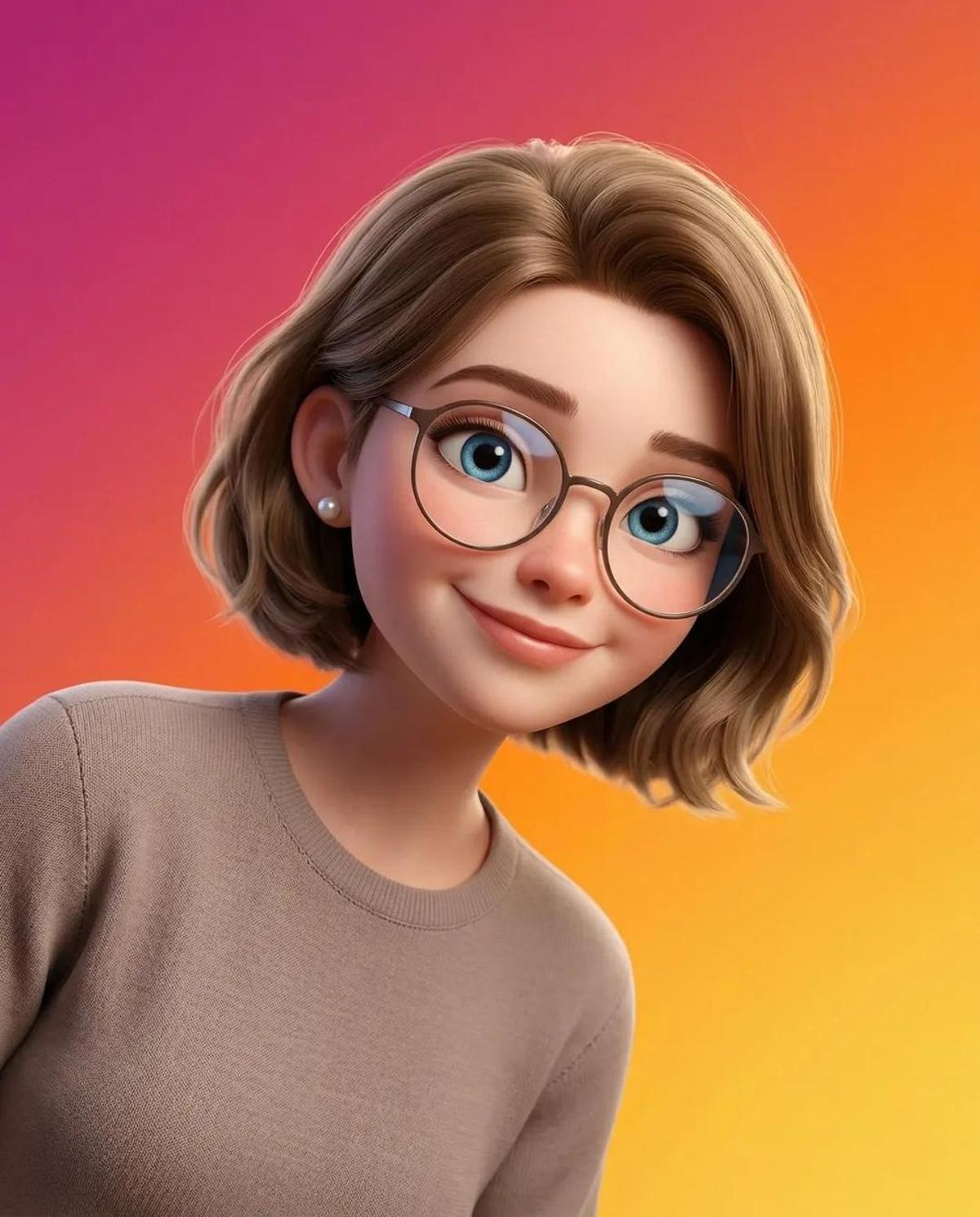 A stylized Pixar-style 3D portrait of a young person with sm