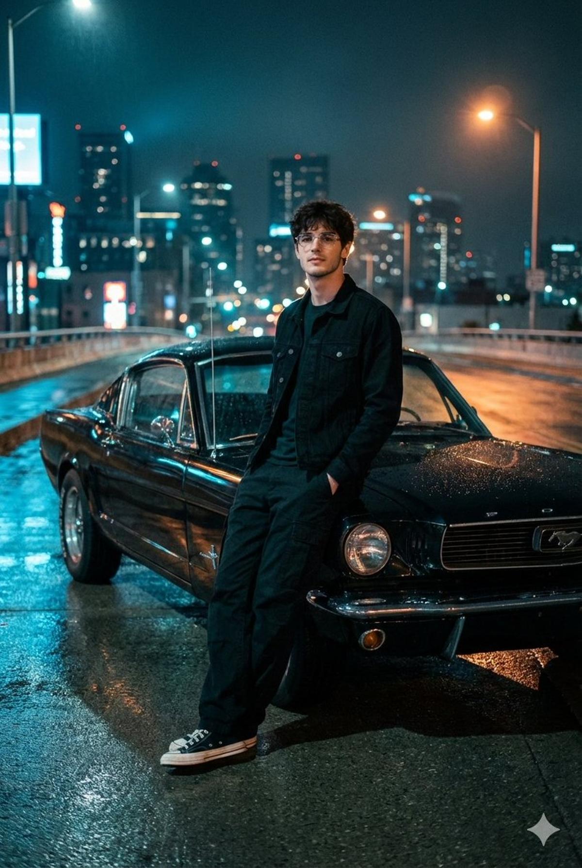 A Cinematic Night Photo On A Dimly Lit Urban Overpass With A