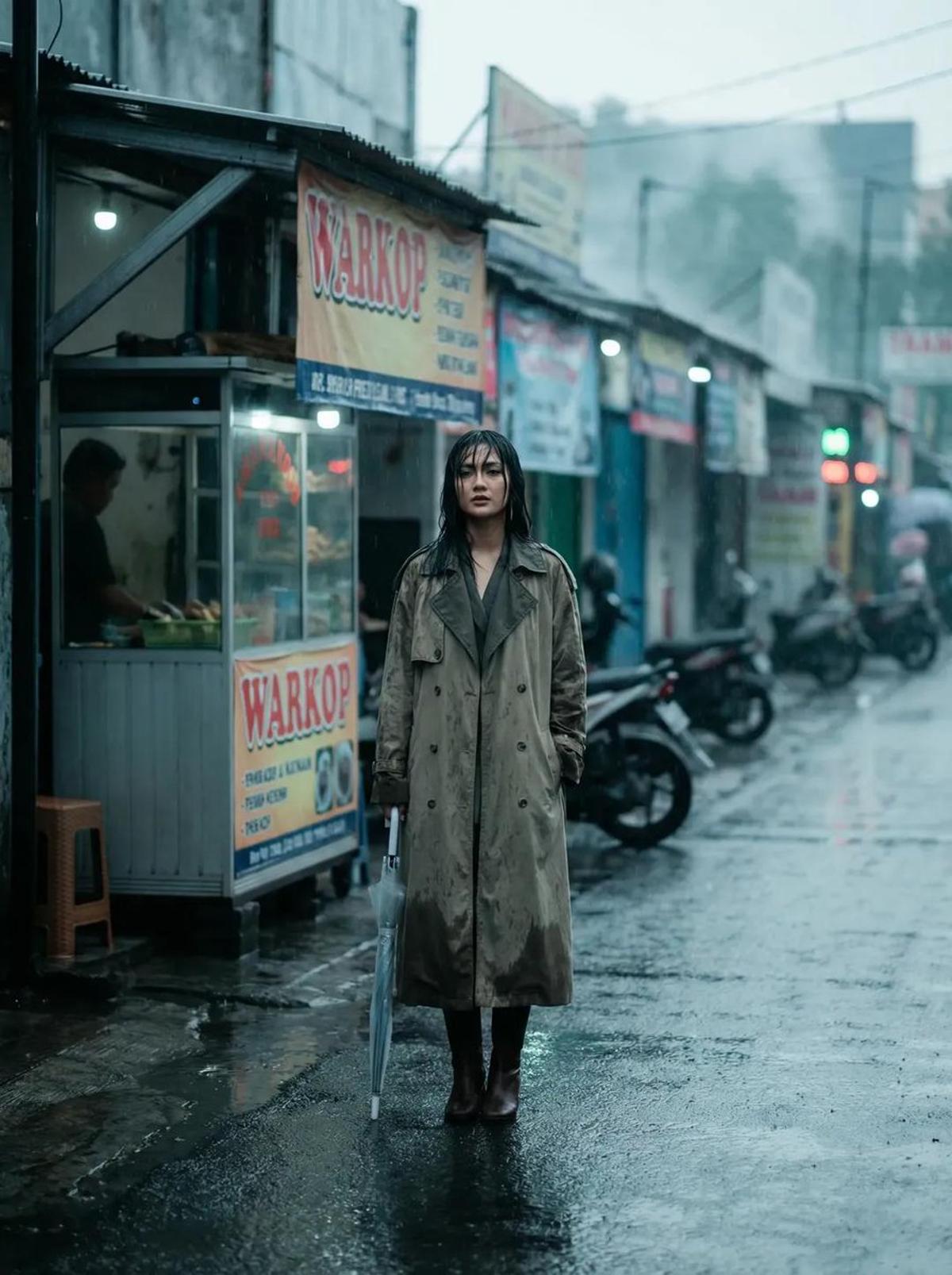 Full body fashion editorial of a beautiful Indonesian woman,