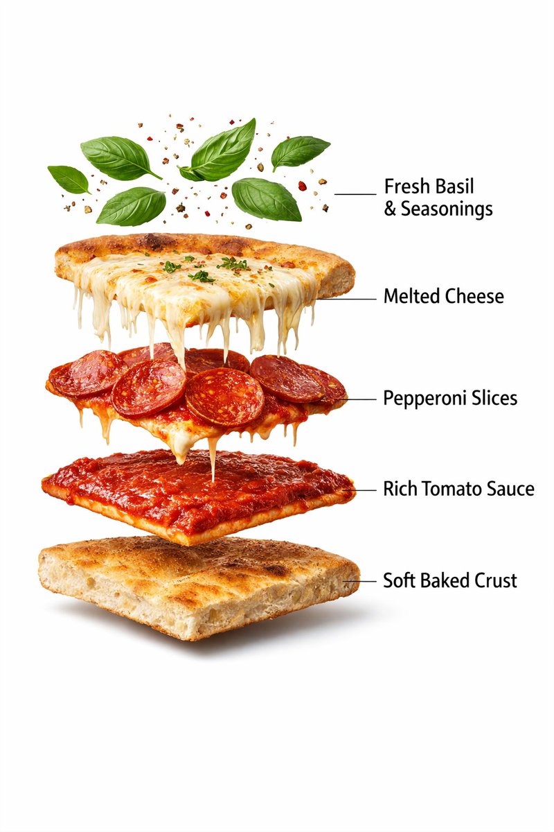 - Ultra-realistic prepared pepperoni pizza slice, fully asse