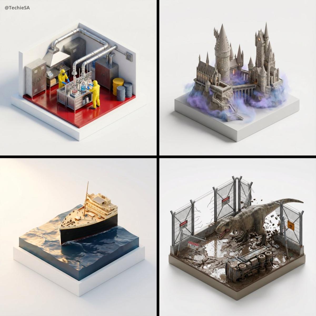 Stylized, ultra high-fidelity 3D isometric miniature diorama
