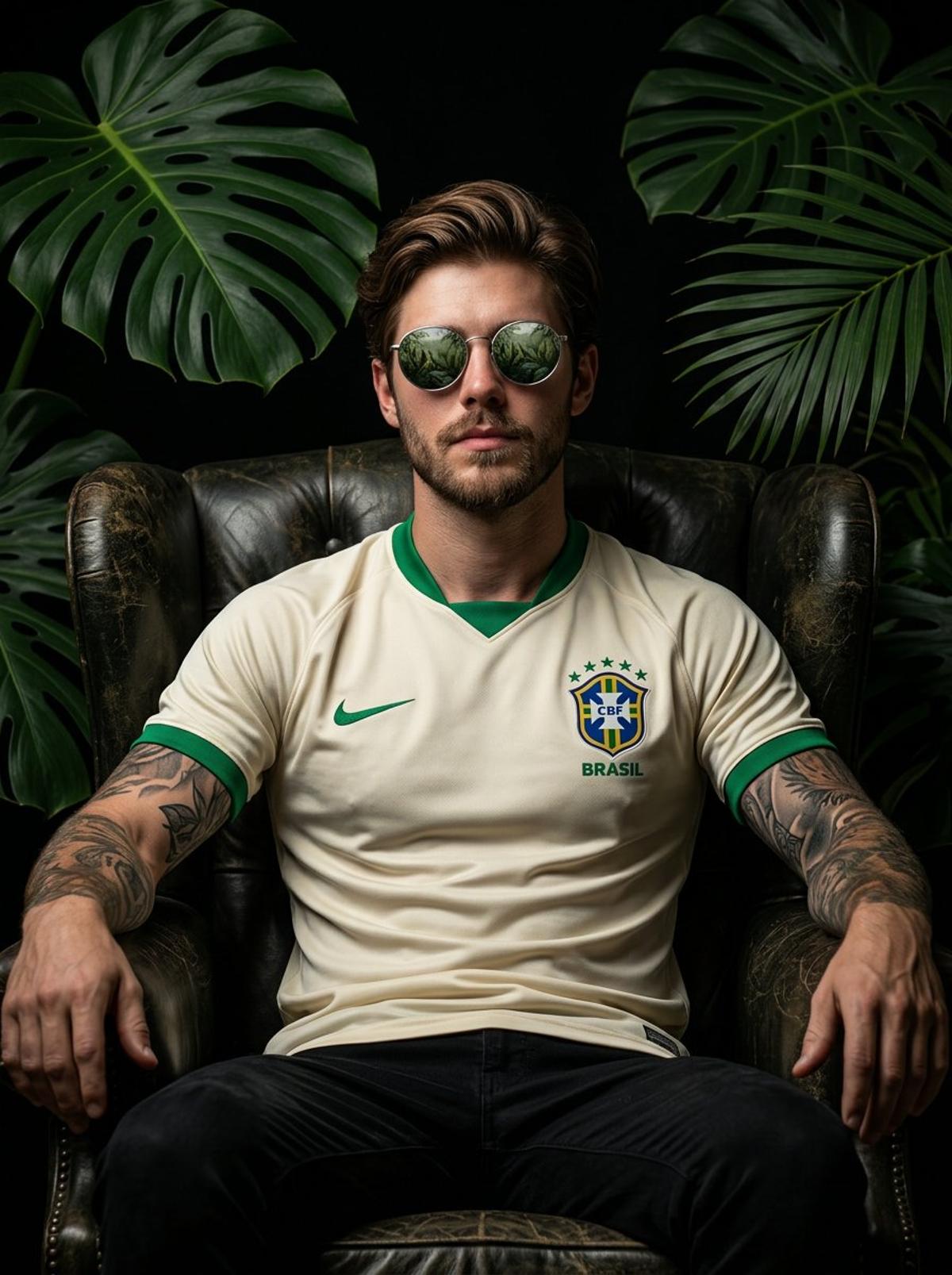 Cinematic portrait of a confident football player sitting on