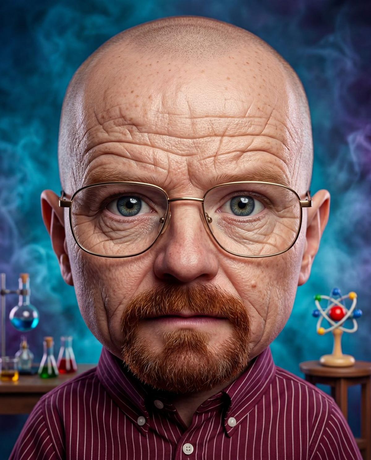 Hyperrealistic baby @ image in a caricature style, with exag