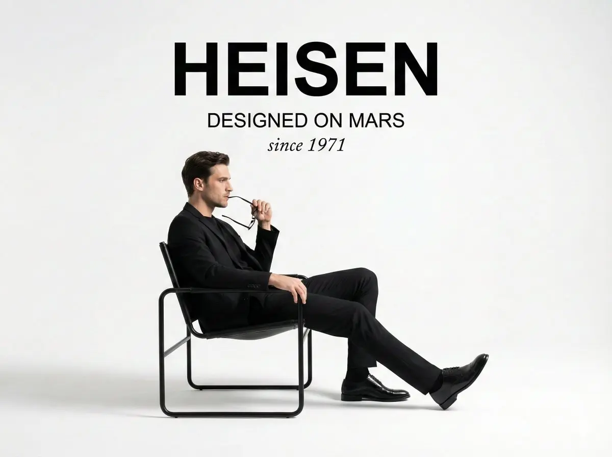 A minimalist studio photograph fashion ad. At the top center