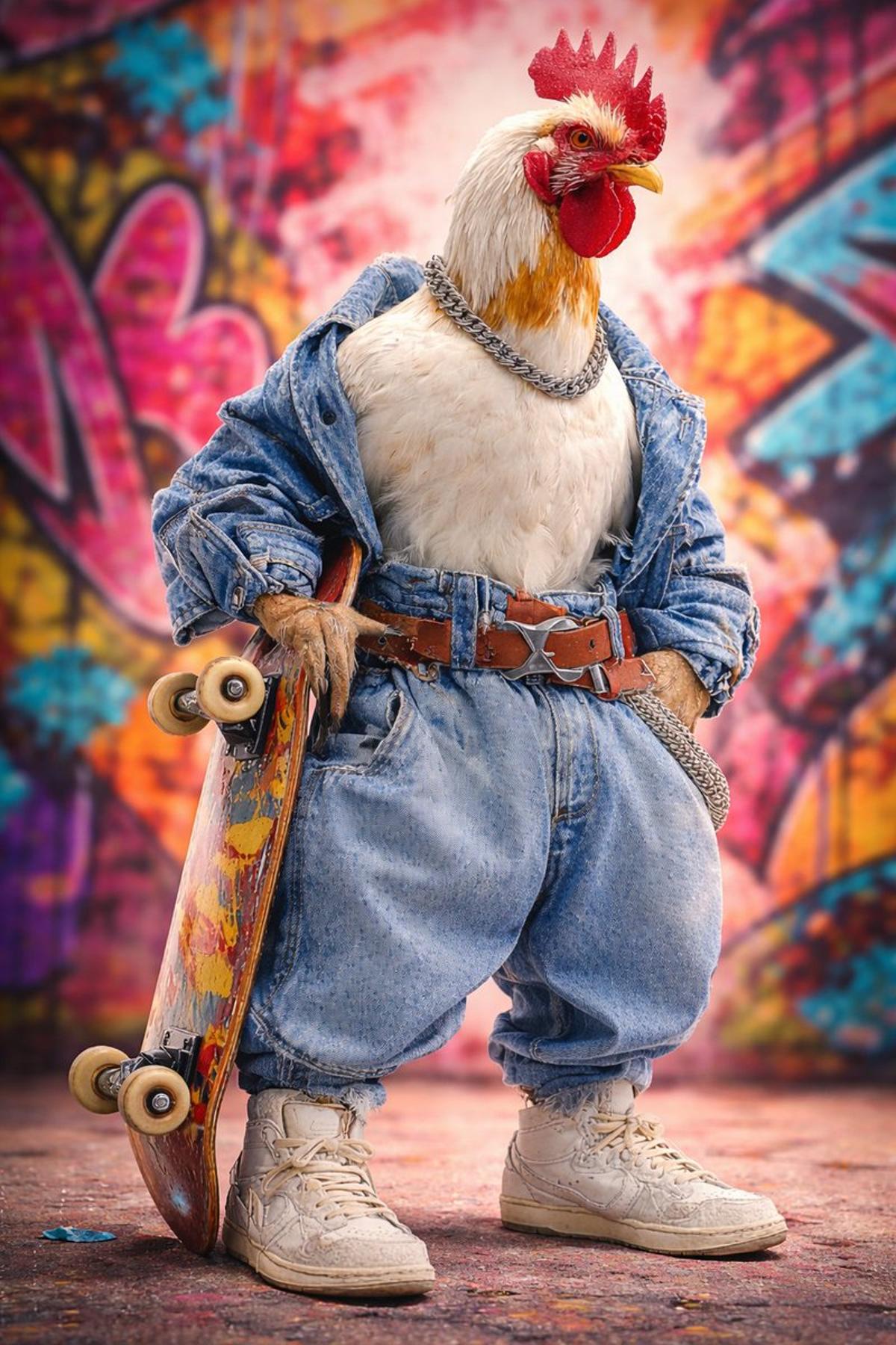 Ultra-realistic studio portrait of an anthropomorphic rooste