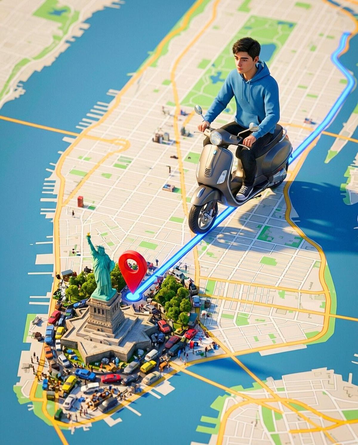 Vertical 4:5 surreal 3D scene featuring a photorealistic cha