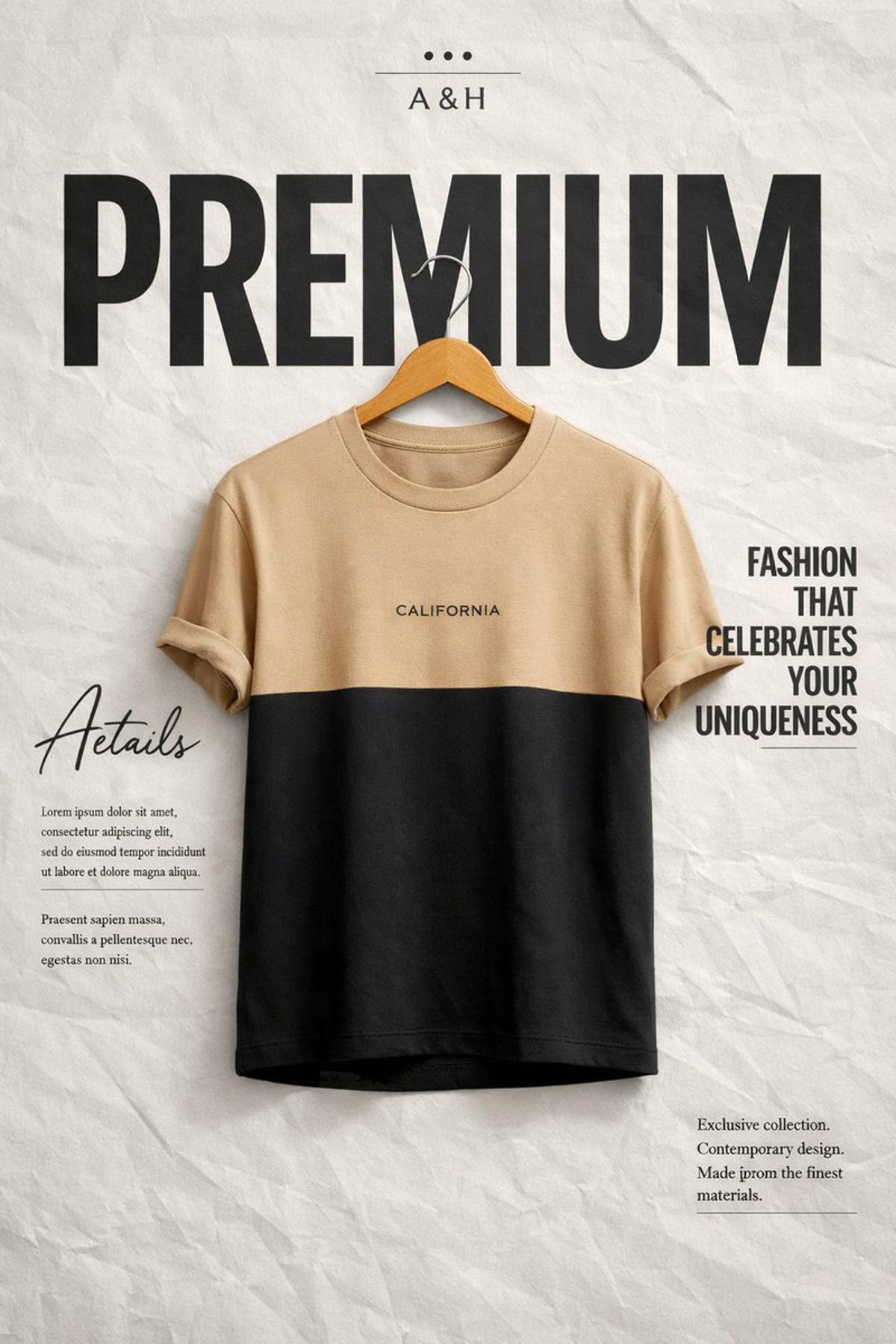 Create a high-end minimalist fashion advertisement poster.
B