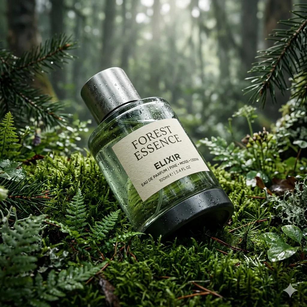 Ultra-realistic premium fragrance product shot of a perfume