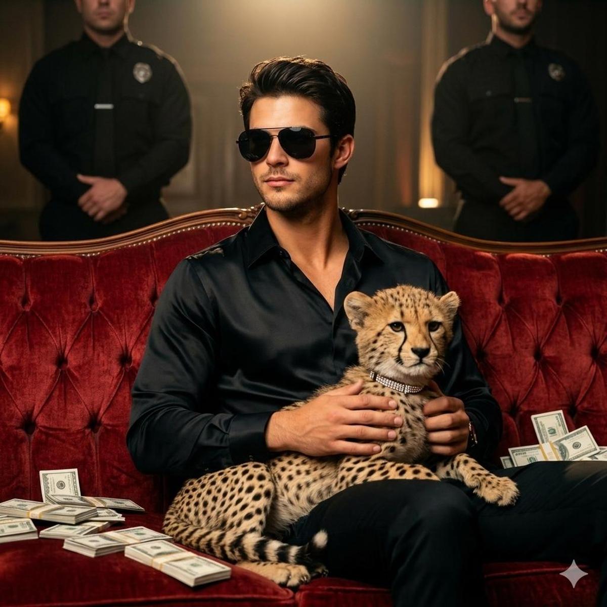 Using the reference picture, create A stylish man sitting on