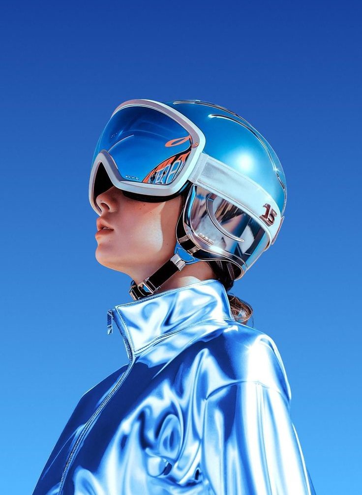 Ultra-realistic futuristic portrait of a young woman in side