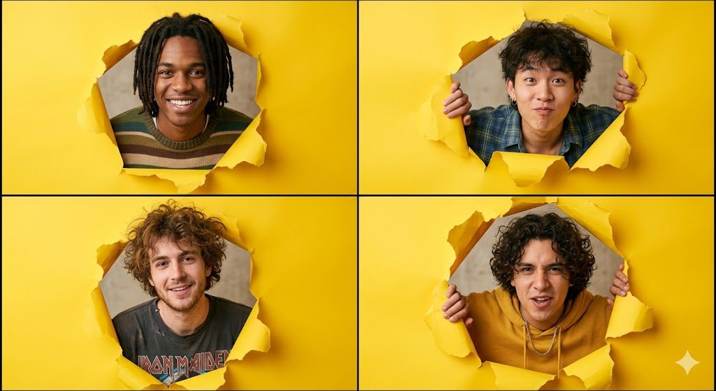 A high-resolution 2x2 grid collage of four individual portra