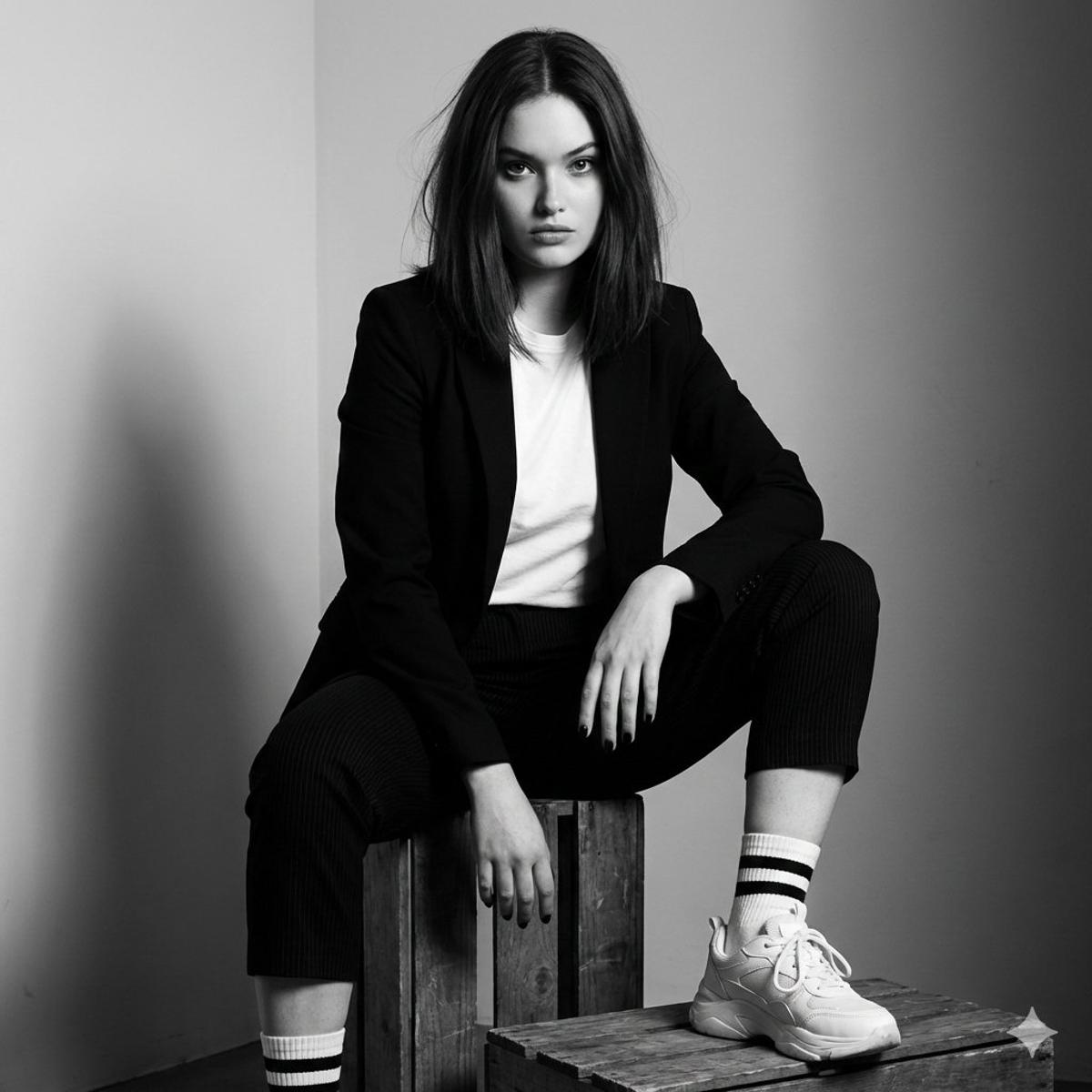 Create a realistic portrait (100% identical face, no editing