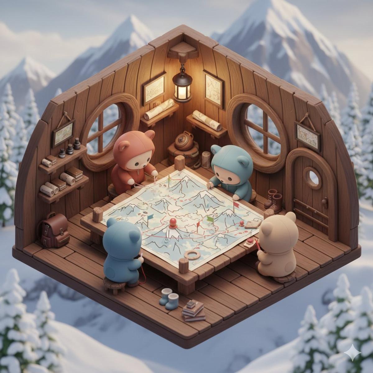 {
"prompt": "Isometric 3D kawaii scene of chibi baby bears