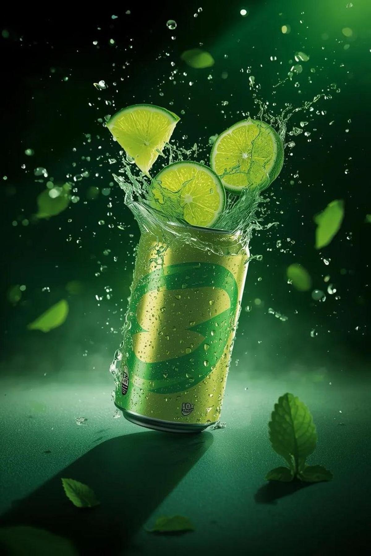 A hyper-realistic commercial product shot of a refreshing li