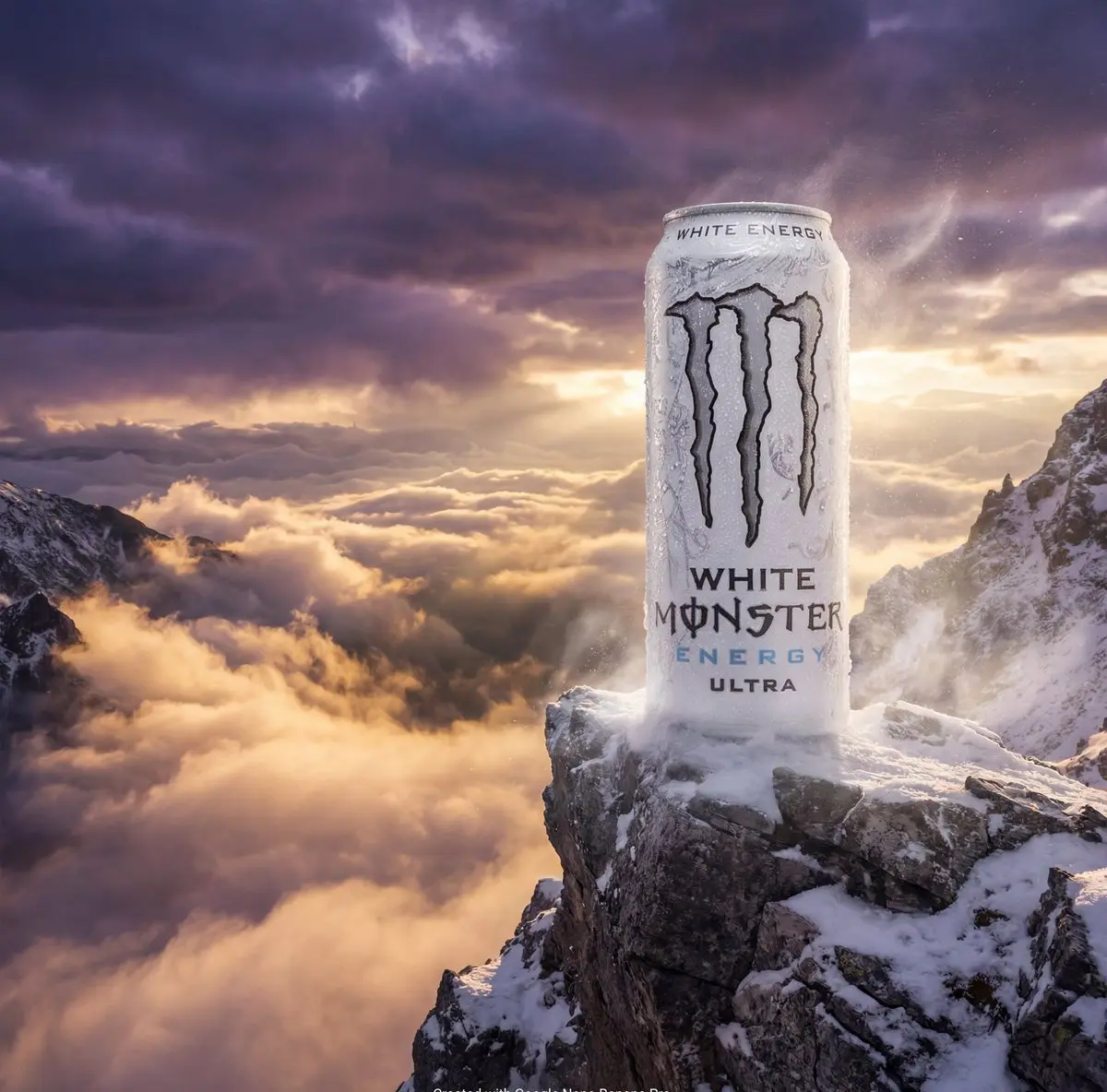 Product ad style AI image on a mountain peak above clouds Cr